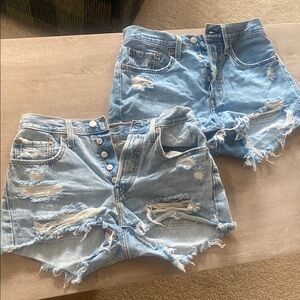 (2 for 1) Levi’s Distressed Light Blue Denim Shorts
